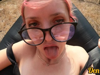 pink haired cute schoolgirl with glasses loves cock cum and sex on motorcycle
