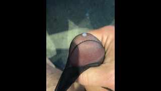 Wanking in my wife's VS mesh thong and cumming over the carpet