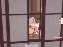 ANIME/HENTAI Genshin Impact Fischl & Barbara Threesome with blonde guy