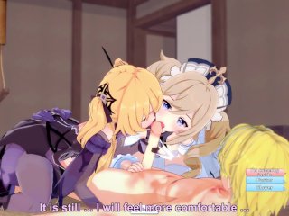 ANIME/HENTAI Genshin Impact Fischl & Barbara Threesome with blonde guy