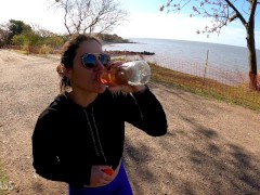 Pee drinking in public park from Argentine 