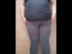 Fat girl pissing her pants and teasing her nipples