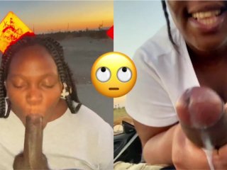 ebony blowjob, public, huge cumshot, big dick