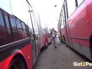 Preview 4 of Hot Blonde Pees Between Two Buses