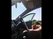 Preview 2 of Jerking off in car on public - flash dick on highway