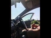 Preview 4 of Jerking off in car on public - flash dick on highway