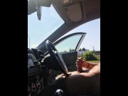 Preview 6 of Jerking off in car on public - flash dick on highway