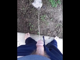 Fast Pissing in the Backyard with Neighbor Gardening next Door