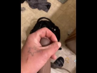 Ftm masturbates with his fake cock