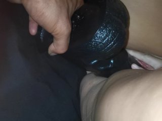 Huge black dildo stretches white pussy. Passionatewife crawls_with pleasure!