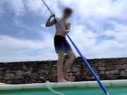 Preview 1 of Twink Pool Boy Enjoys His Job And Jerks His Huge Uncut Cock By The Pool