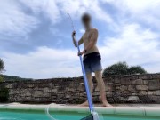 Preview 2 of Twink Pool Boy Enjoys His Job And Jerks His Huge Uncut Cock By The Pool