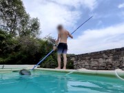 Preview 3 of Twink Pool Boy Enjoys His Job And Jerks His Huge Uncut Cock By The Pool