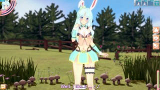 3D / Anime / Hentai: Cute Bunny fille s’amusant à l’extérieur dans l’herbe