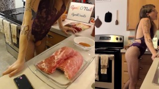 SOUNDING SQUIRT AT THE END Lonely Girl Cooks Ribs For Daddy And Gets Fucked