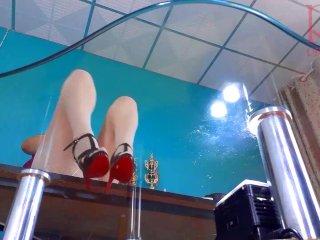 SEXRETARY. No panties secretary. Try on_white transparent pantyhose 2