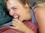 Preview 1 of Morning blowjob with facial outdoors