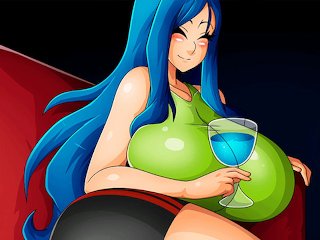 cartoon, blue hair, big cock, big boobs