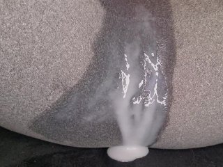 Vibrator orgasm in leggings after HUGE creampie