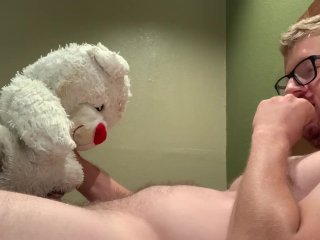 teddy lov, big dick, stuffed animal, cumshot