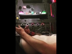 Hot young tattooed guy solo play with vibrator cumshot
