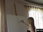 Preview 1 of Cute sexy blonde uses both hands to masturbate to a wild orgasm