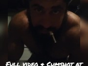 Preview 1 of Hairy Muscle Stud Working Out Posing Nude Smoking and Jerking Off in Garage