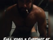 Preview 2 of Hairy Muscle Stud Working Out Posing Nude Smoking and Jerking Off in Garage