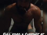 Preview 3 of Hairy Muscle Stud Working Out Posing Nude Smoking and Jerking Off in Garage
