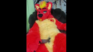 Rubbing Huge 9 inch Cock Wearing My Firestorm Fursuit