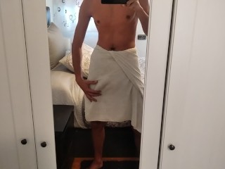 COLLEGE, Gets out of the SHOWER and Moves his BIG FLACITY Penis