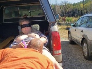 Playing with married milf outside on bed of truck and neighbors drive by