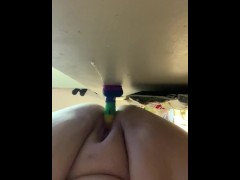 BBW rides big cock on the wall