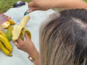 Preview 1 of Squirting a huge cucumber on a picnic day!  Naty delgado