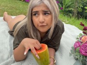 Preview 3 of Squirting a huge cucumber on a picnic day!  Naty delgado
