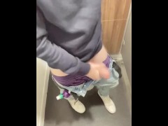 Public toilet masturbation by uncut big cock straight guy horny with people around