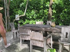 Topless fun at the beach resort