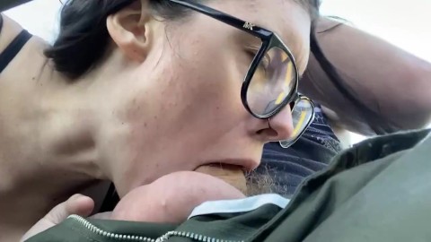 Deep throating my boyfriends cock while on a ski lift 