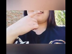 BBW Arab girl teases camera with her nipples getting hard while people are outside shopping 