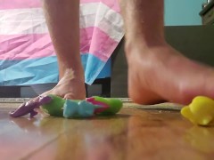 Stepping on slime and small toys