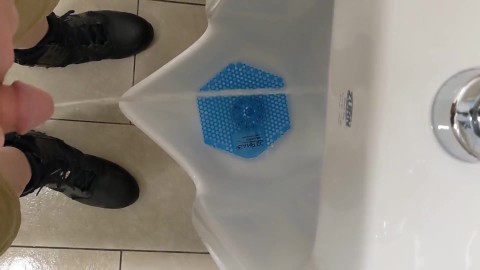 Pissing in public urinal at work 2