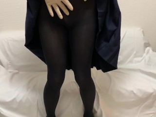 【latex Gloves】japanese Sissy Femboy Masturbate in School Uniform Cutting Black Thick Tights