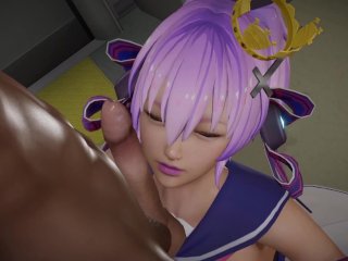 grappling, ass fuck, mini falda, purple hair