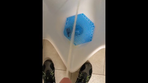 Pissing in public urinal at work 3