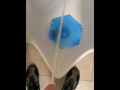 Pissing in public urinal at work 3