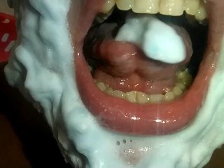 cum in mouth, exclusive, tongue fetish, foam