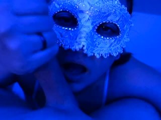 Hot Wife Sucks Big Cock in Masquerade Mask - CUMSHOT