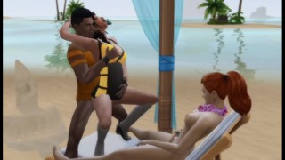 ガールフレンドのエマは彼女の前のビーチで彼女の処女を取得します| シムズ4邪悪