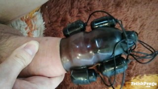 Handenvrij orgasme met 5 vibrator eieren - Masturbatie close-up