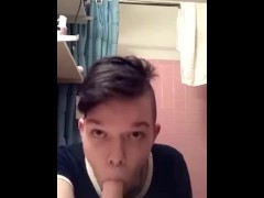 Hot trans guy shows of his cock sucking skills